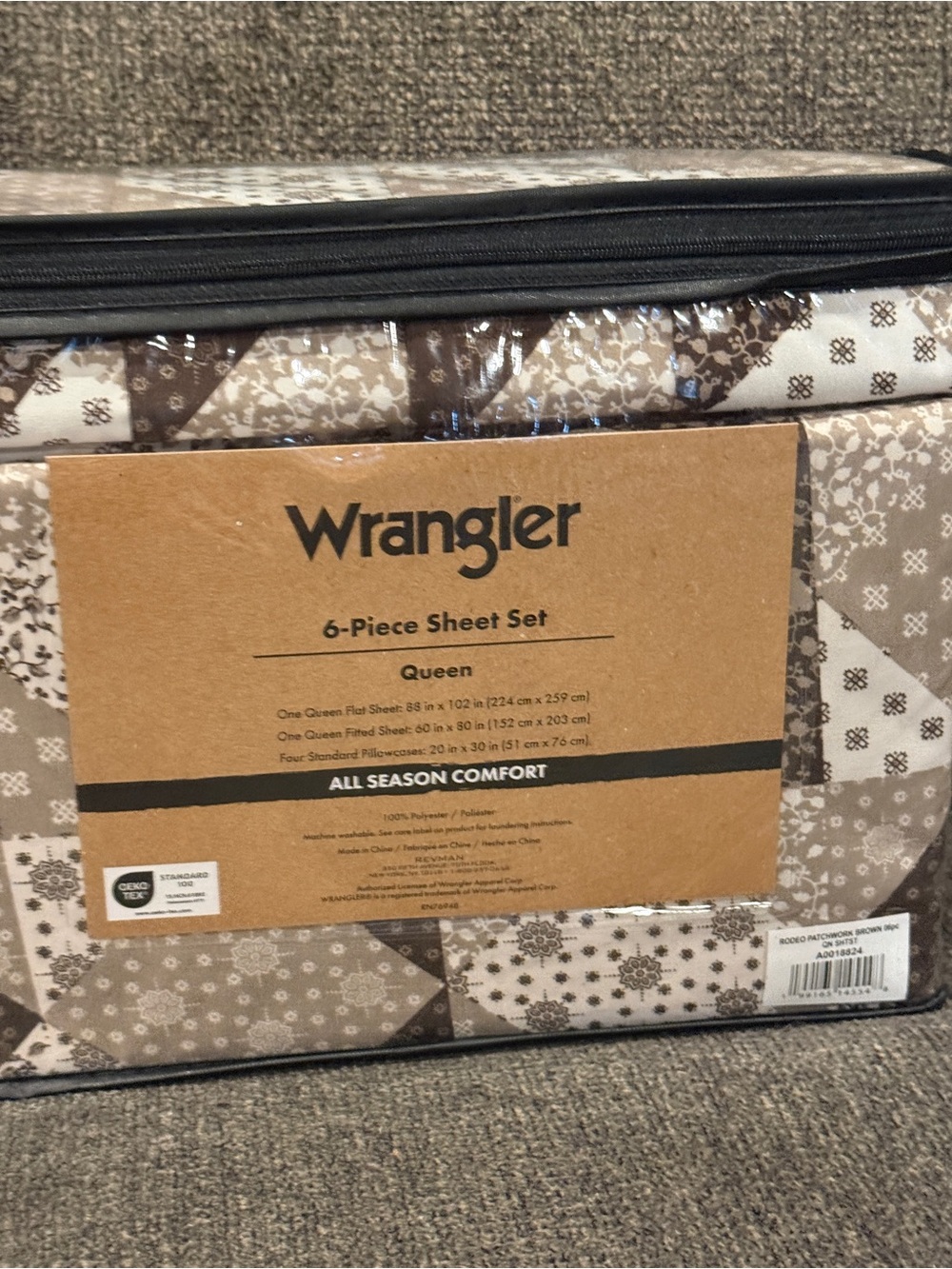 Wrangler Queen 6-Piece Sheet Set - White and Brown Patchwork Western Pattern